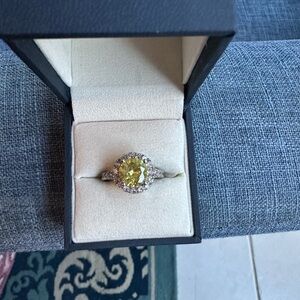 Radiant Citrine and White Topaz Silver Women's Ring